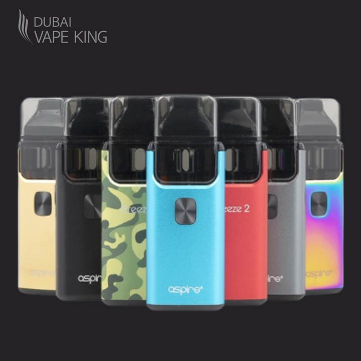 Assorted colorful vape devices with 'Dubai Vape King' branding on a dark background.