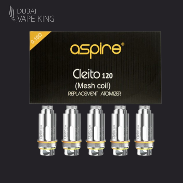 Aspire Cleito 120 replacement atomizer coils with packaging on a black background