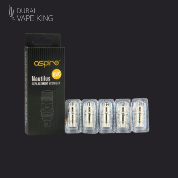 Aspire Nautilus replacement atomizer packaging with four atomizers on a black background, branded as Dubai Vape King.