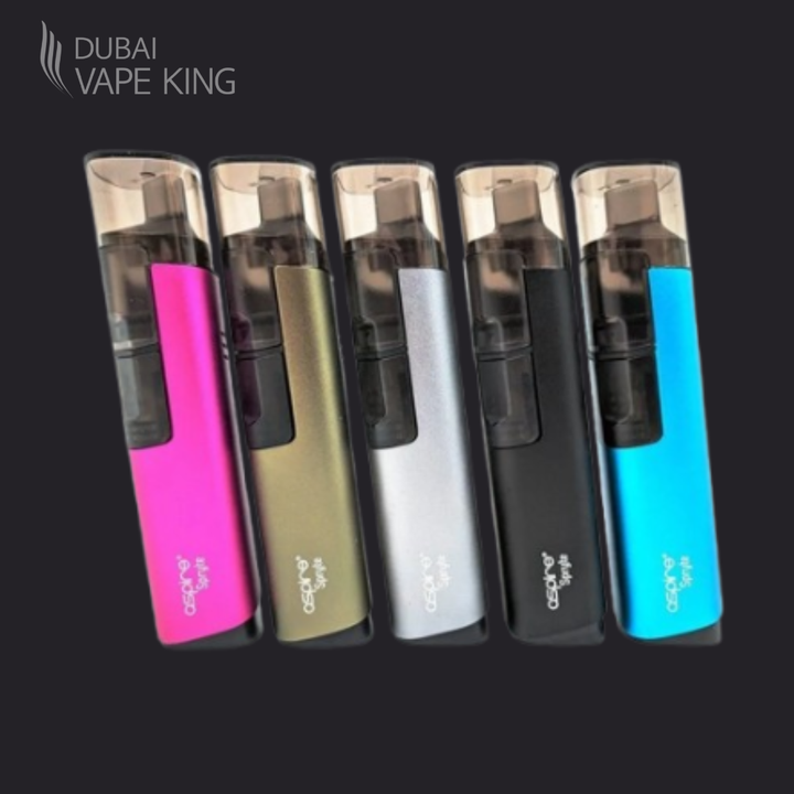 Five vape devices in different colors with 'Dubai Vape King' branding on a black background.