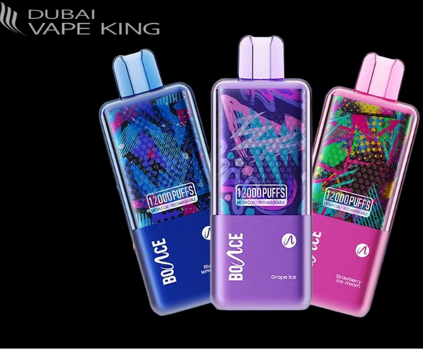 Three colorful vape devices with 'Dubai Vape King' branding on a black background.
