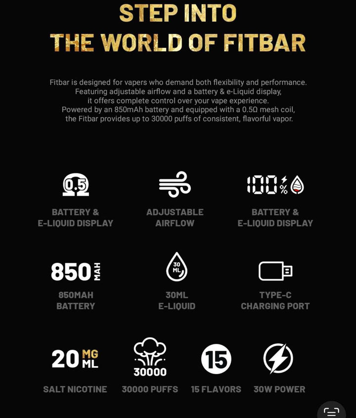 FITBAR DTL DISPOSABLE DEVICE 30,000 PUFFS - Dubai Vape King