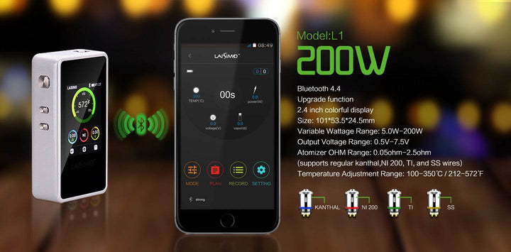 Laisimo L1 200W Bluetooth Touchscreen TC Box Mod - Vape King