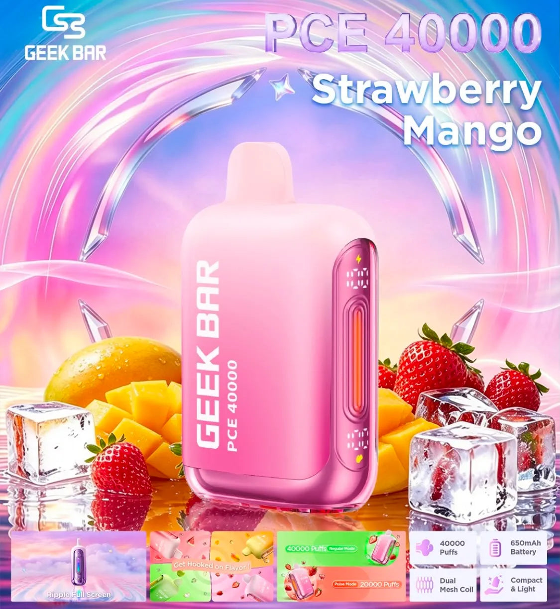geek bar flavors strawberry mango PCE 40000 Puffs Disposable Vape Geek Bar Pulse X Geek Bar Vapor Disposable Vape Select Flavor ::Strawberry B Pop