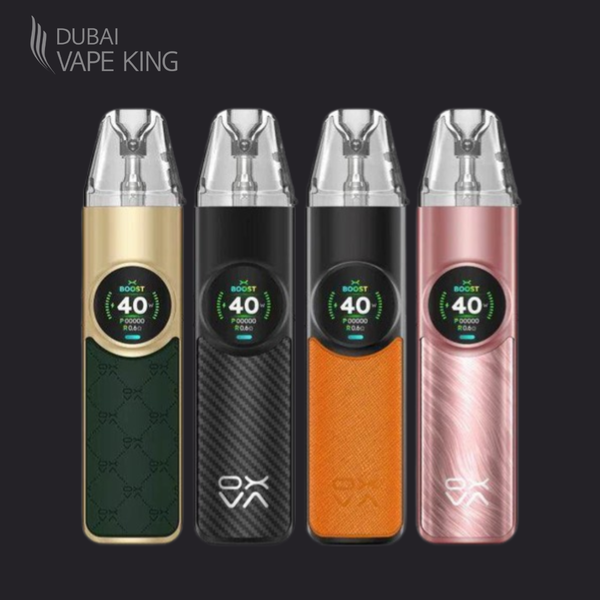 Four vape devices in different colors with 'Dubai Vape King' branding on a black background.
