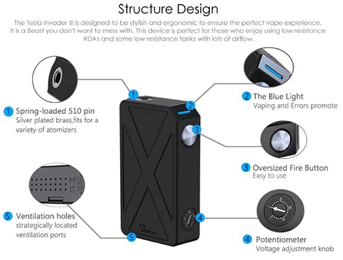 Tesla Invader III – 240W VW Box Mod - Vape King